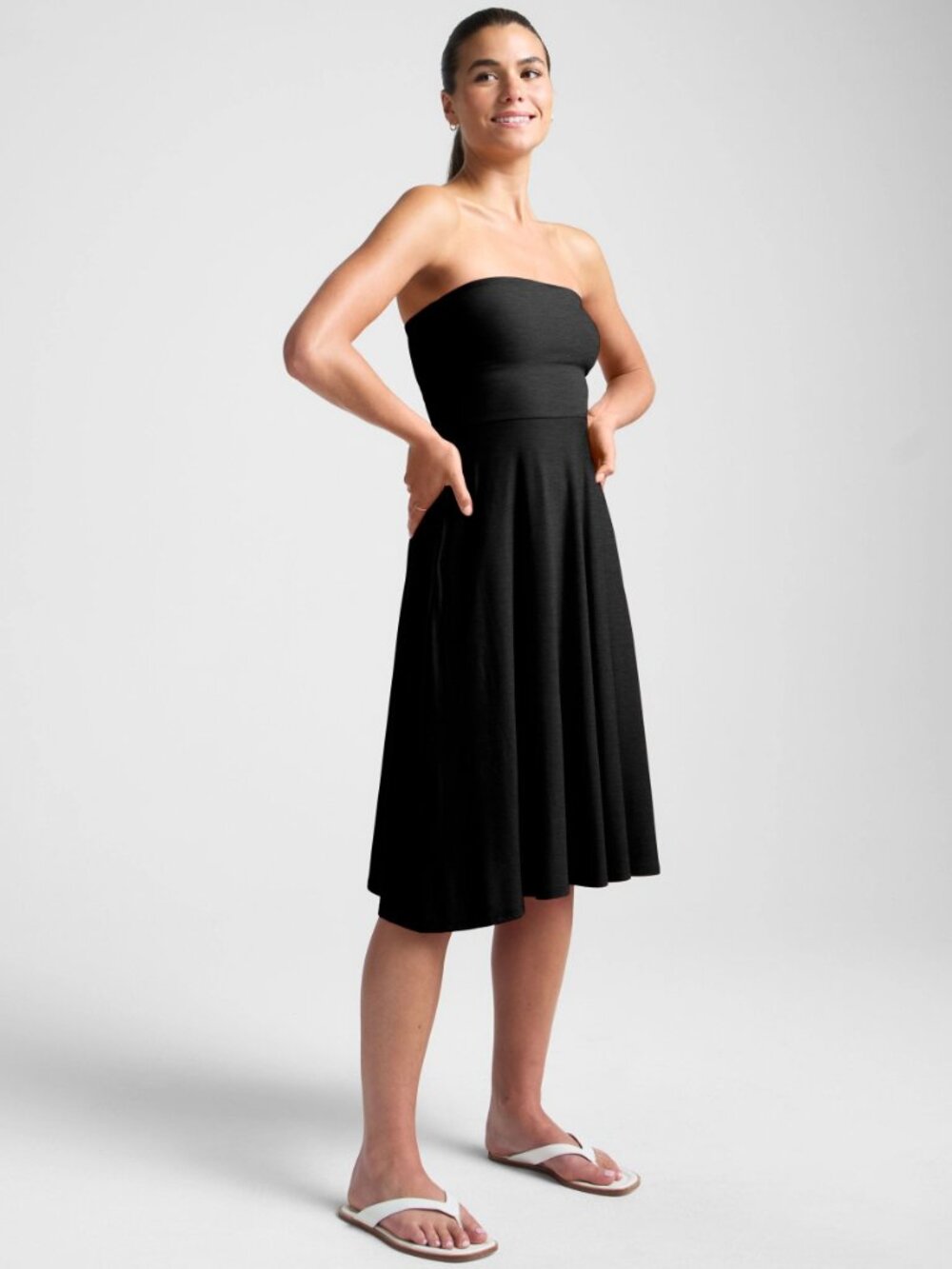 Beyond Yoga High-quality, Lined, Black Spacedye Strapless Midi Dress. Like new!